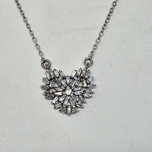 Silver Heart Cluster Pendant Necklace -Natural Diamonds